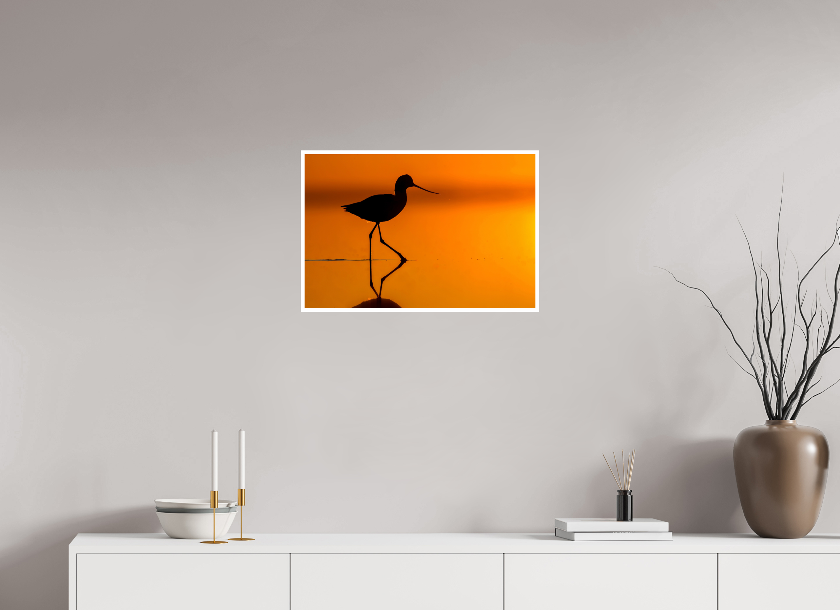 24 x 16″, Hahnemuhle FineArt Baryta Silhouette of American Avocet on Great Salt Lake